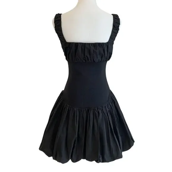 Helsa Rib Mix Puffy Mini Dress Black Medium - Picture 9 of 9